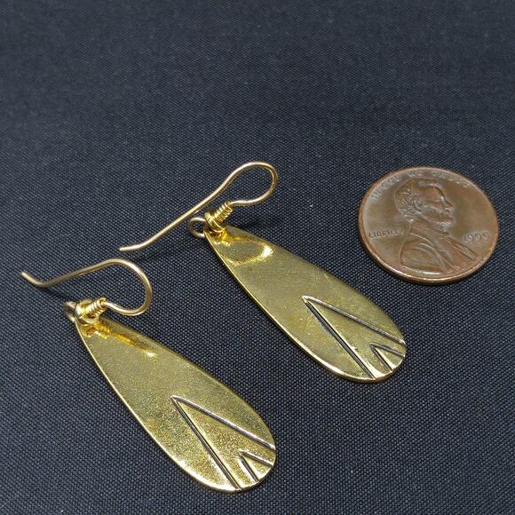 Vintage Laurel Burch Geometric Design Earrings, Gold Plated, 1980s Jewelry - Picture 4 of 10